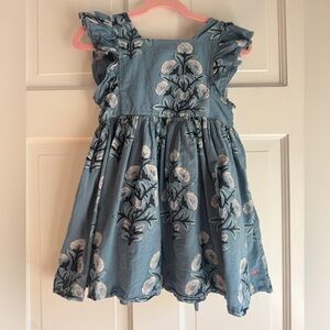 Pink Chicken Girls Floral Ruffle Sleeve Dress Size 4T Blue Cotton